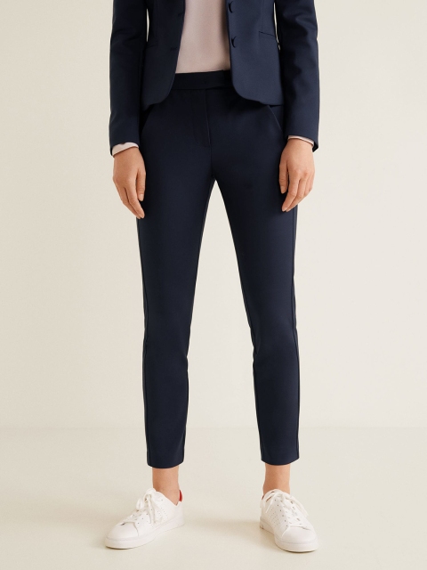 

MANGO Women Navy Blue Regular Fit Solid Cropped Trousers