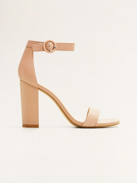 

MANGO Women Beige Leather Solid Heels