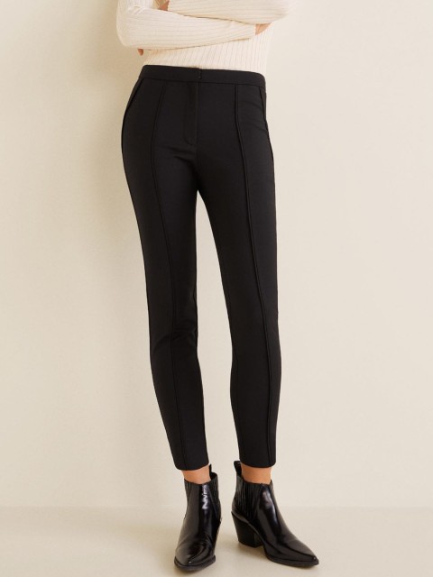 

MANGO Women Black Regular Fit Solid Cropped Trousers