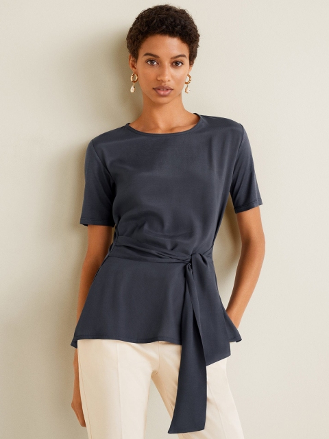 

MANGO Women Navy Blue Solid A-Line Top