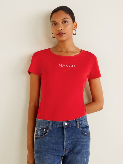 

MANGO Women Red Solid Round Neck T-shirt