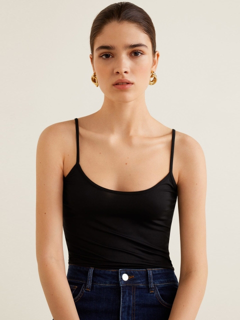 

MANGO Women Black Solid Fitted Top