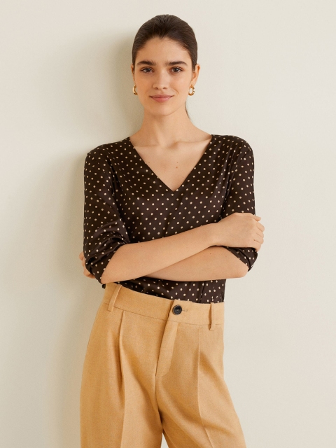 

MANGO Women Brown & Off-White Printed Top