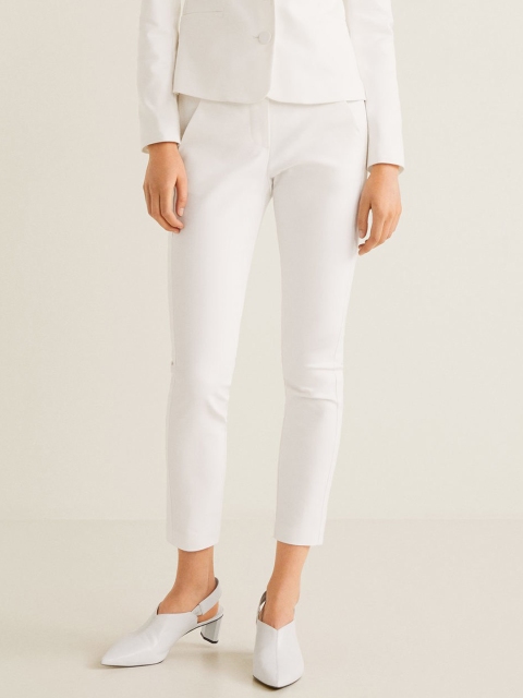 

MANGO Women White Regular Fit Solid Cropped Formal Trousers