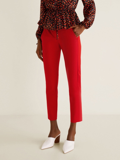 

MANGO Women Red Solid Cropped Trousers