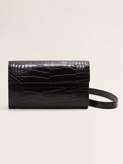 

MANGO Black Croc Skin-Textured Sling Bag