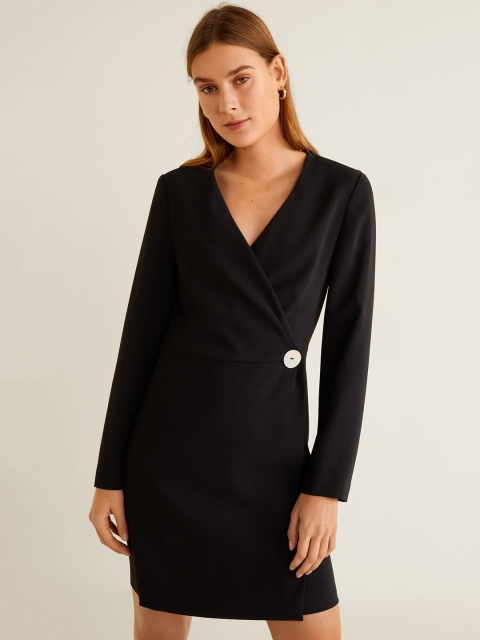 

MANGO Women Black Solid Wrap Dress