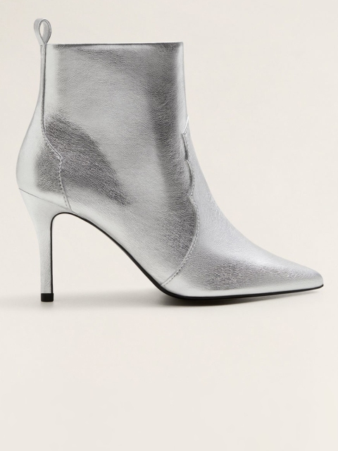 

MANGO Women Silver-Toned Solid Heeled Boots