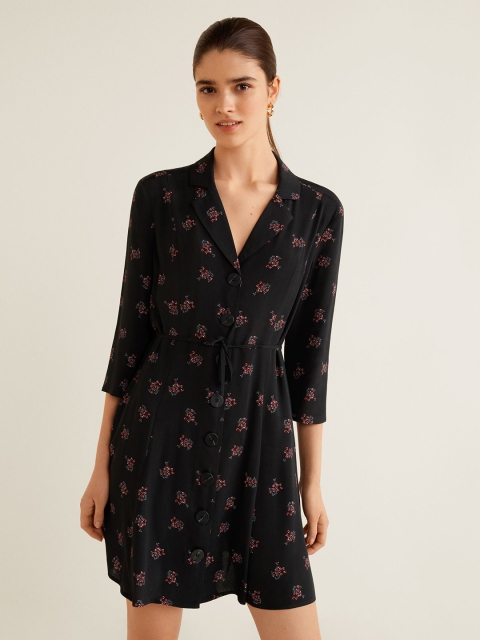 

MANGO Women Black Floral Print A-Line Dress