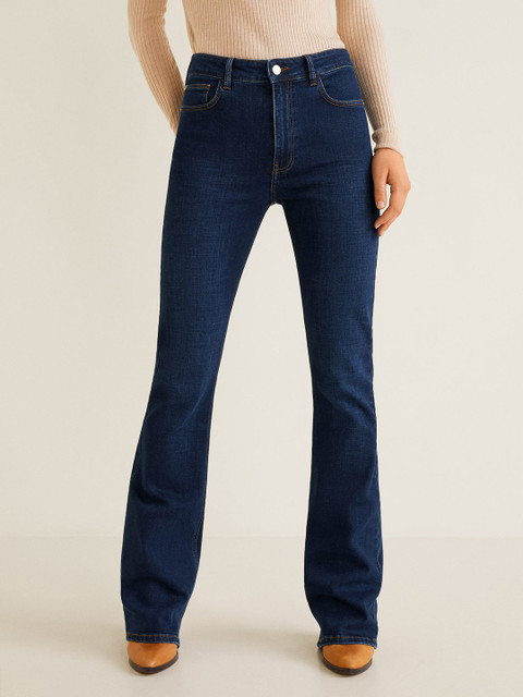 

MANGO Women Navy Blue Flared High-Rise Clean Look Stretchable Jeans
