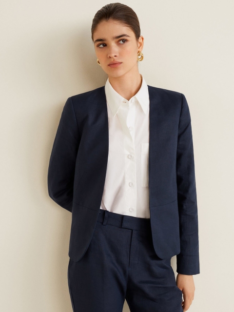 

MANGO Women Navy Blue Solid Single Breasted Formal Blazer