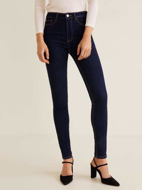 

MANGO Women Navy Blue Skinny Fit High-Rise Clean Look Stretchable Jeans