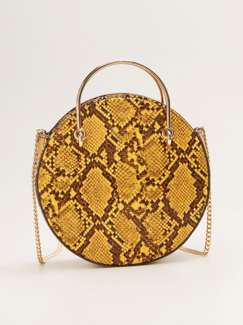 

MANGO Mustard Yellow & Brown Snakeskin Textured Handheld Bag