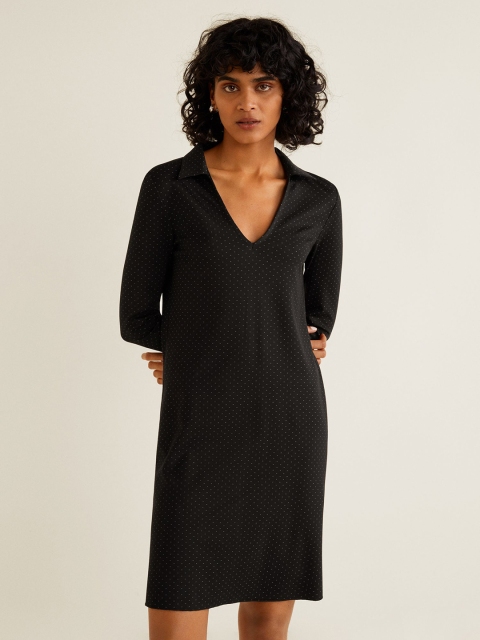 

MANGO Women Black Self Design A-Line Dress