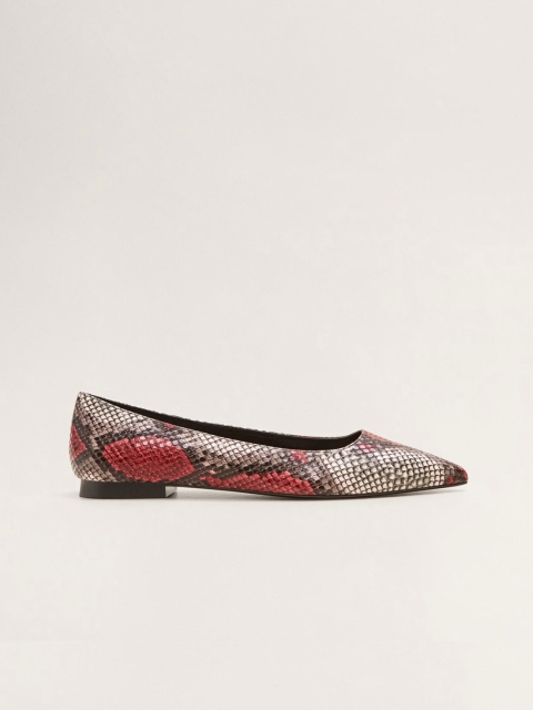 

MANGO Women Red & Black Snakeskin-Textured Ballerinas