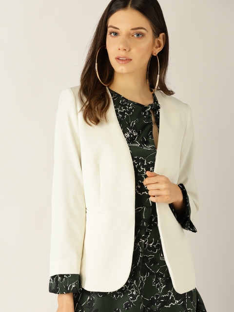 

MANGO Women Off-White Solid Front-Open Formal Blazer