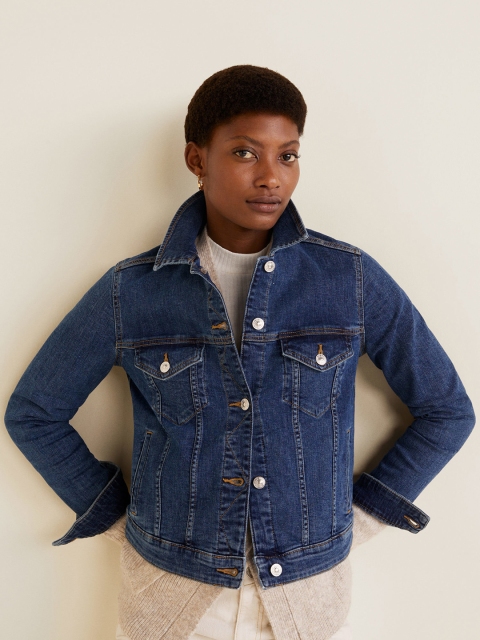 

MANGO Women Blue Solid Denim Jacket