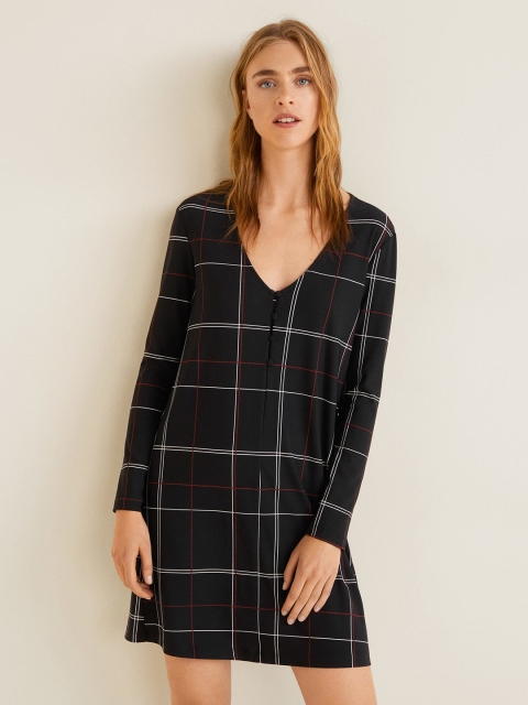 

MANGO Women Black & White Checked A-Line Dress