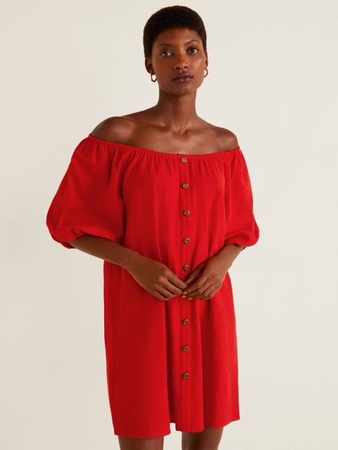 

MANGO Women Red Solid A-Line Dress