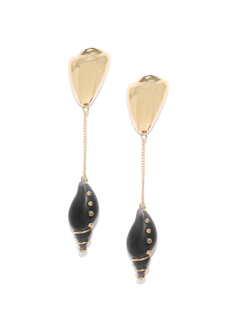 

MANGO Black & Gold-Toned Shell-Shaped Drop Earrings