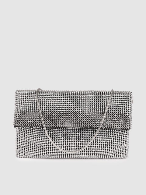 

MANGO Silver-Toned Embellished Clutch