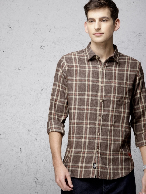 

Ecko Unltd Men Brown & Beige Slim Fit Checked Casual Shirt