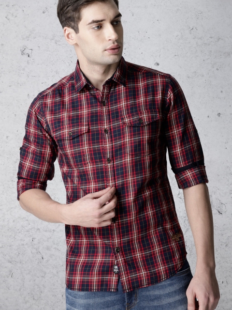 

Ecko Unltd Men Navy Blue & Red Slim Fit Checked Casual Shirt