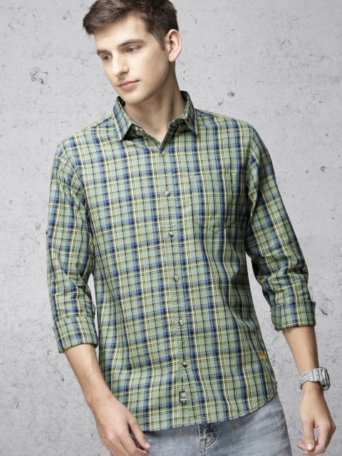 

Ecko Unltd Men Green & Navy Blue Slim Fit Checked Casual Shirt