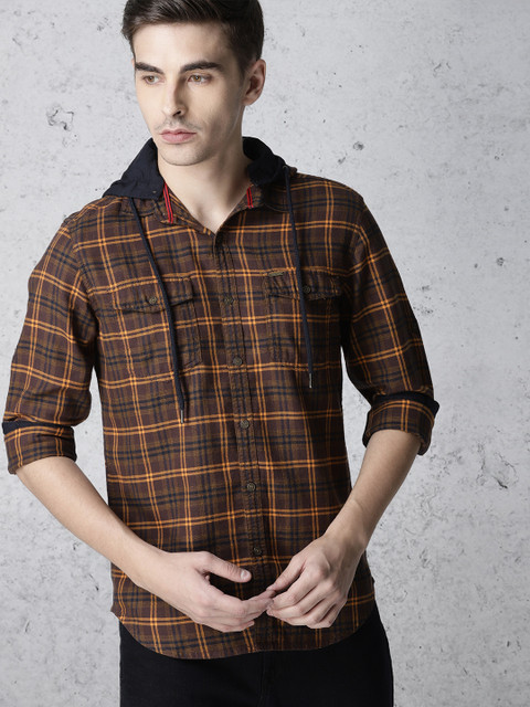 

Ecko Unltd Men Brown & Orange Slim Fit Checked Casual Shirt