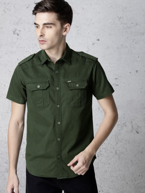 

Ecko Unltd Men Olive Green Slim Fit Solid Casual Shirt