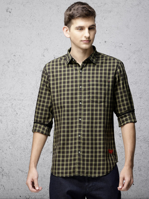 

Ecko Unltd Men Black & Olive Green Slim Fit Checked Casual Shirt