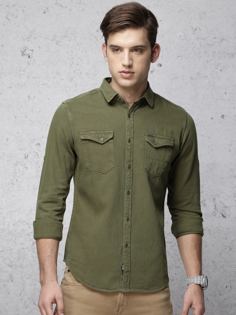 

Ecko Unltd Men Olive Green Slim Fit Solid Casual Shirt