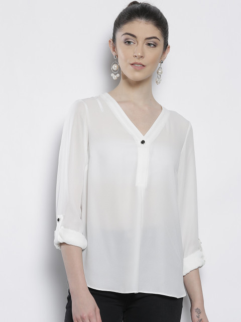 

DOROTHY PERKINS Women White Solid Semi-Sheer Top