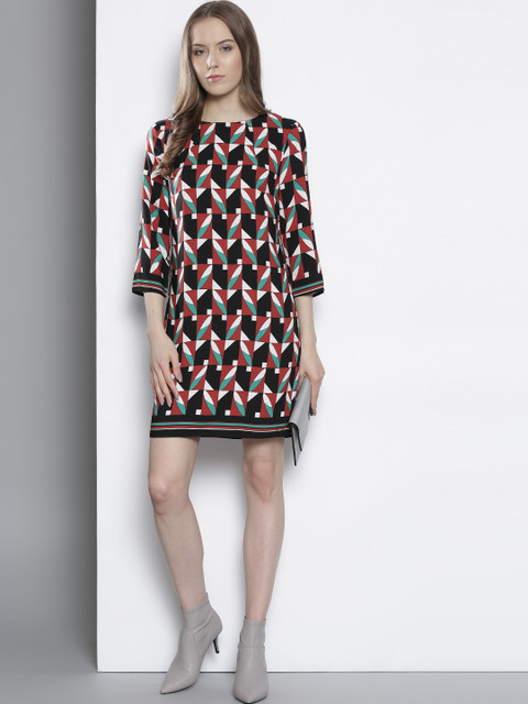 

DOROTHY PERKINS Women Black & Rust Red Printed Shift Dress