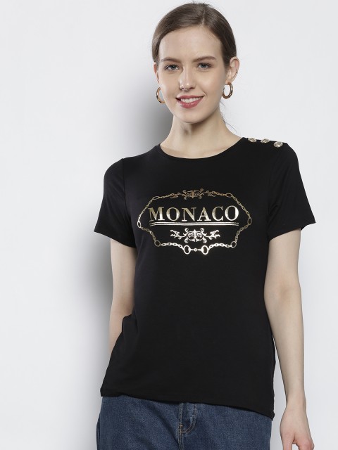 

DOROTHY PERKINS Women Black Printed Round Neck T-shirt