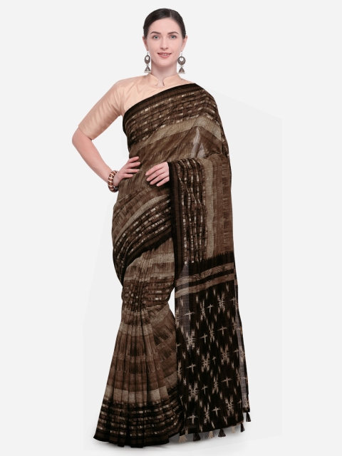 

Rajnandini Black & Brown Pure Linen Printed Saree