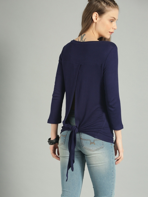 

Roadster Women Navy Solid Styled Back Top, Navy blue
