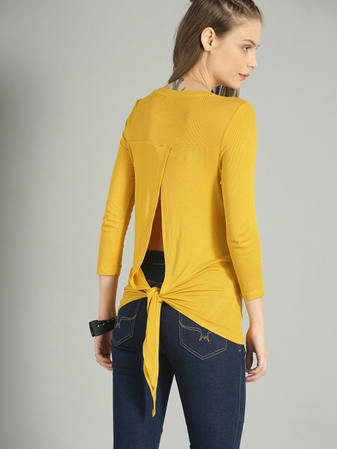 

Roadster Women Yellow Solid Styled Back Top
