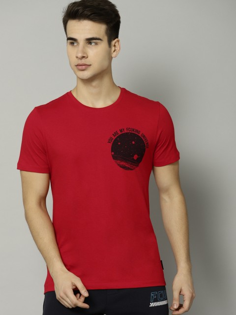 

French Connection Men Red Printed Round Neck T-shirt