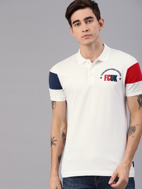 

French Connection Men White Solid Polo Collar Pure Cotton T-shirt