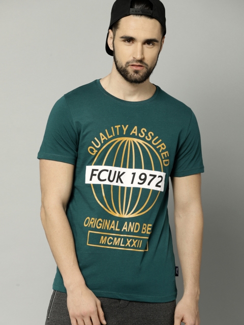 

French Connection Men Green Printed Round Neck T-shirt