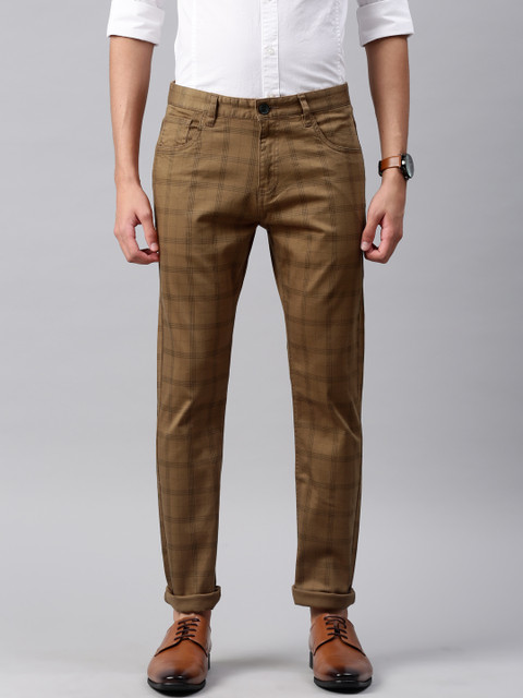 

French Connection Men Brown Slim Fit Checked Trousers