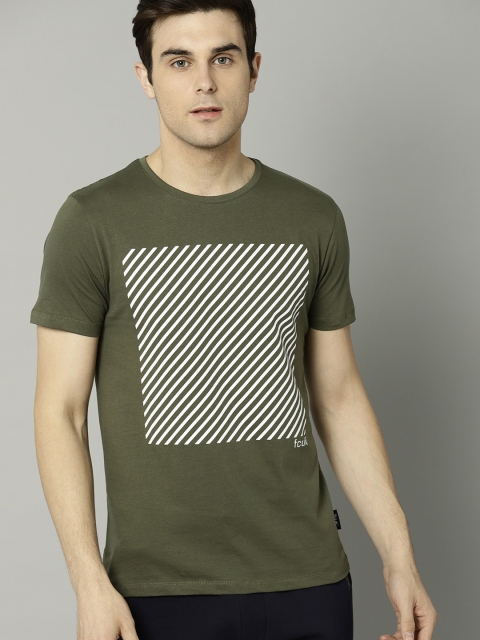 

French Connection Men Olive Green Printed Round Neck T-shirt
