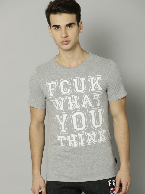

French Connection Men Grey Printed Round Neck T-shirt