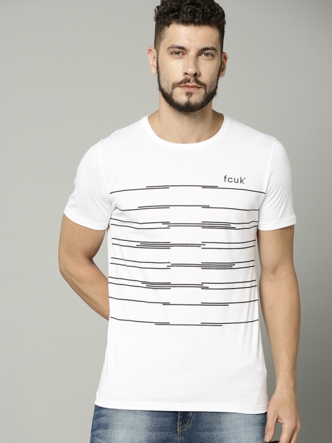 

French Connection Men White Printed Round Neck T-shirt