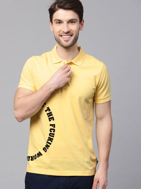 

French Connection Men Yellow Solid Polo Collar T-shirt