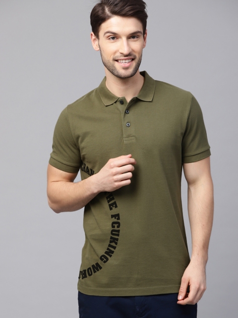 

French Connection Men Olive Green Solid Polo Collar T-shirt