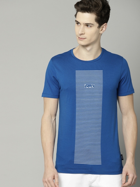 

French Connection Men Blue Printed Round Neck T-shirt