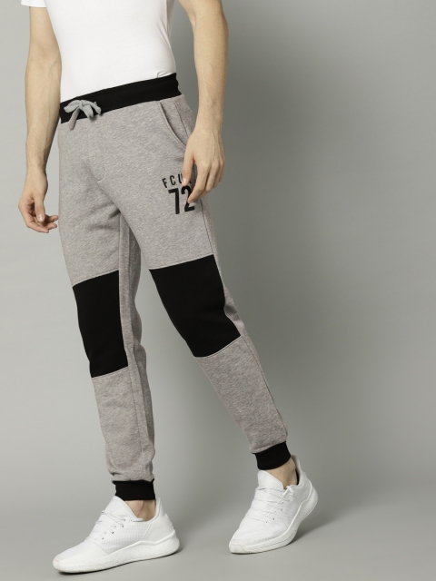 

French Connection Men Grey Melange & Black Colourblocked Joggers