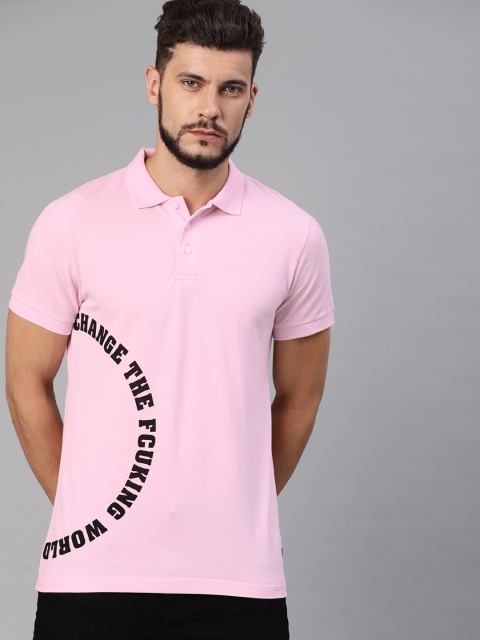 

French Connection Men Pink Printed Polo Collar T-shirt